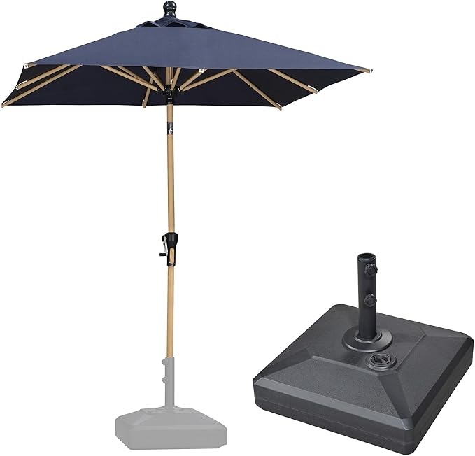 PURPLE LEAF 6' x 6' Square Outdoor Umbrella with Base Outdoor Table Umbrella Aluminum Patio Umbrella with Push Button Tilt & Crank and 8 Ribs Market Umbrella for Pool Backyard Beach, Navy Blue