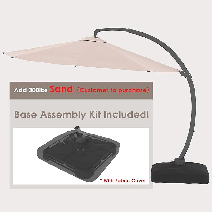ENSTVER 11FT Cantilever Patio Umbrella With Base Included, Round Large Aluminum Outdoor Cantilever, Heavy Duty Offset Umbrella with 360°Rotation for Pool, Deck, Backyard, Garden(Champagne)
