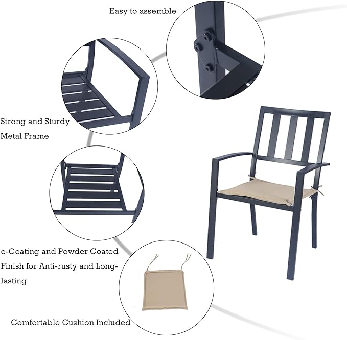 Kozyard Coolmen Outdoor Patio Dining Furniture Chair and Table Sets (2-Pack Wrought Iron Chairs) (Black)