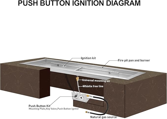 Stanbroil 36 x 12 Rectangle Fire Pit Kit with Spark Ignition, Drop-in Natural Gas Fire Pit Burner Kit DIY for Fire Table Outside Patio Backyard, Natural Gas Version