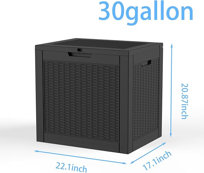 30 Gallon Outdoor Storage Box Waterproof,Outside Delivery Package Deck Box with Lockable Lid,Poolside Storage Bin for Garden Tools,Patio Cushion,Black Rattan