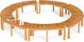 RELAX4LIFE Wooden Outdoor Curved Bench - Acacia Wood Garden Bench w/Slatted Seat, 2-Person Outside Backless Seating for Porch Backyard Deck Park, 800 LBS Load Capacity, Patio Fire Pit Bench (7, 45'')