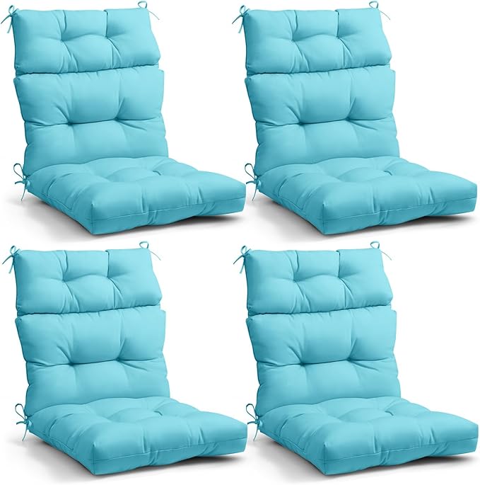 EAGLE PEAK Tufted Outdoor/Indoor High Back Patio Chair Cushions, Set of 4, 46'' x 22'', Light Blue