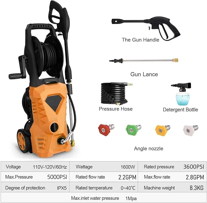 Imdot 5000PSI Eectric Pressure Washer 2025 2.8GPM High Power Washer with 4 Pressure Nozzle and Soap Bottle for Home, Car Washing, Fence Cleaning, Patio (Orange)