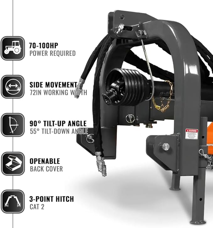 72" PTO Drive 3 Point Hitch Offset Flail Ditch Bank Mower for 70-100HP CAT 2 Tractor, 90'' Offset Distance,55°/90° Rotation Angle, 18 Hammers, Model VAM72