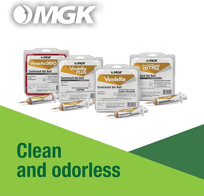 MGK Vendetta® Plus Cockroach Gel Bait | Odorless German Roach Killer That Fits Standard Bait Guns | German Cockroach Killer | Indoor Home, Commercial, Industrial Use | 4 x 30 Gram Tubes