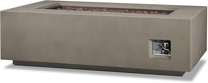 Real Flame Aegean 50in Rectangle Propane or Natural Gas Fire Pit Table, 50,000 BTU, Powder-Coated Steel, Push-Button Ignition, CSA Certified, Lava Rock, Storage Cover, Stainless Steel Burner with Lid
