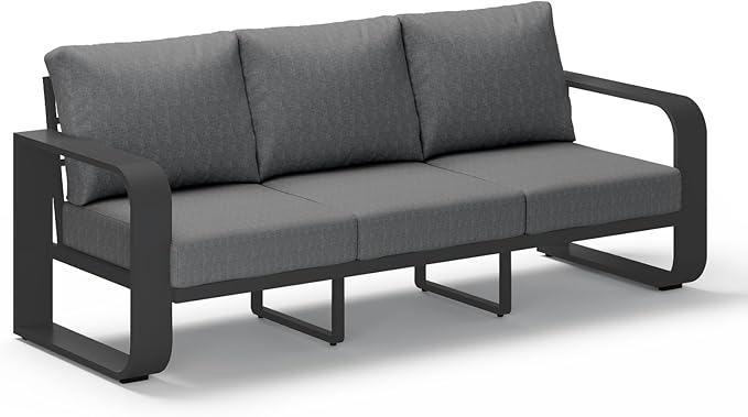 Oasbira Aluminum Outdoor Patio Couch, 3 Seats Oversized Patio Sofa with Widened Armrest & Ultra-Thick Cushions, Deep Seating Modern Patio Furniture for Backyard, Deck, Graphite