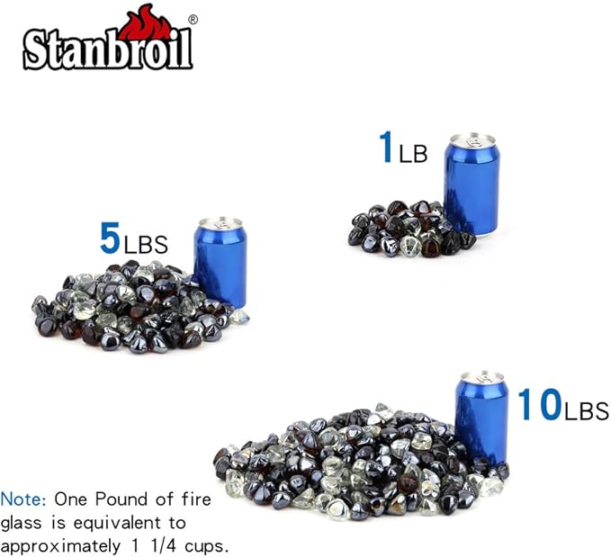 Stanbroil 10-Pound Blended Fire Glass Diamonds - 1/2 inch Fire Glass Blended Onyx Black, Crystal Ice, Amber Luster for Indoor and Outdoor Gas Fire Pits and Fireplaces