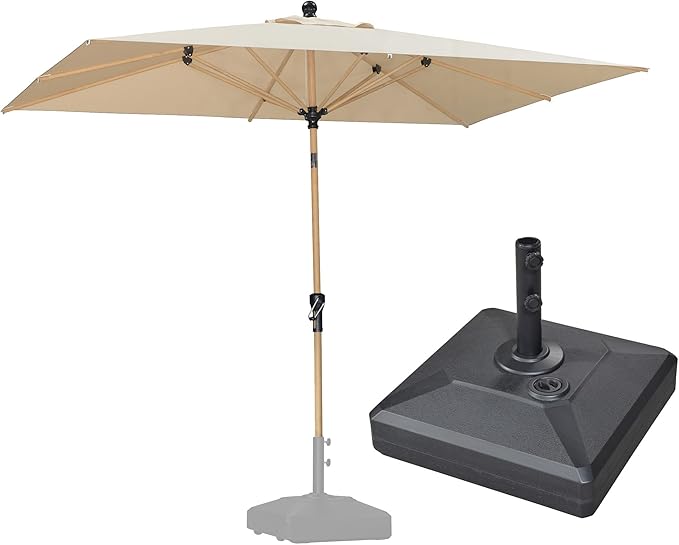 PURPLE LEAF 6' x 9' Patio Umbrella with Base Market Umbrella Rectangular Outdoor Umbrella with Push Button Tilt & Crank and 8 Ribs Aluminum Table Umbrella for Pool Backyard Beach, Beige