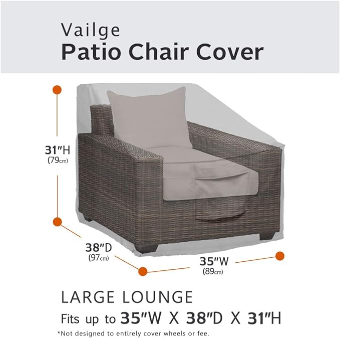 Vailge Patio Chair Covers, Lounge Deep Seat Cover, Heavy Duty and Waterproof Outdoor Lawn Patio Furniture Covers (Large, Grey)