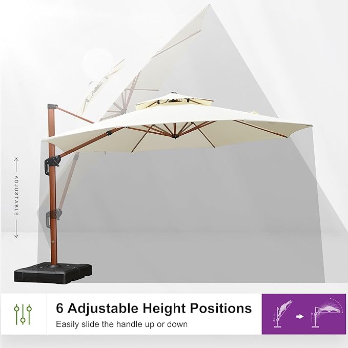 PURPLE LEAF 13ft Patio Umbrella Outdoor Round Umbrellas Large Cantilever Umbrella Windproof Offset Umbrellas Heavy Duty Sun Umbrella for Garden Deck Pool Patio, Cream