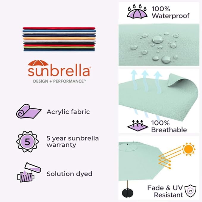 Midtown Umbrellas Push Pop Sunbrella Umbrella 9 Feet Outdoor Umbrella in Canvas Glacier Fabric - Patio Umbrella, Backyard Umbrella, Garden Umbrella, Picnic Table Umbrella & Pool Umbrella - Black Pole