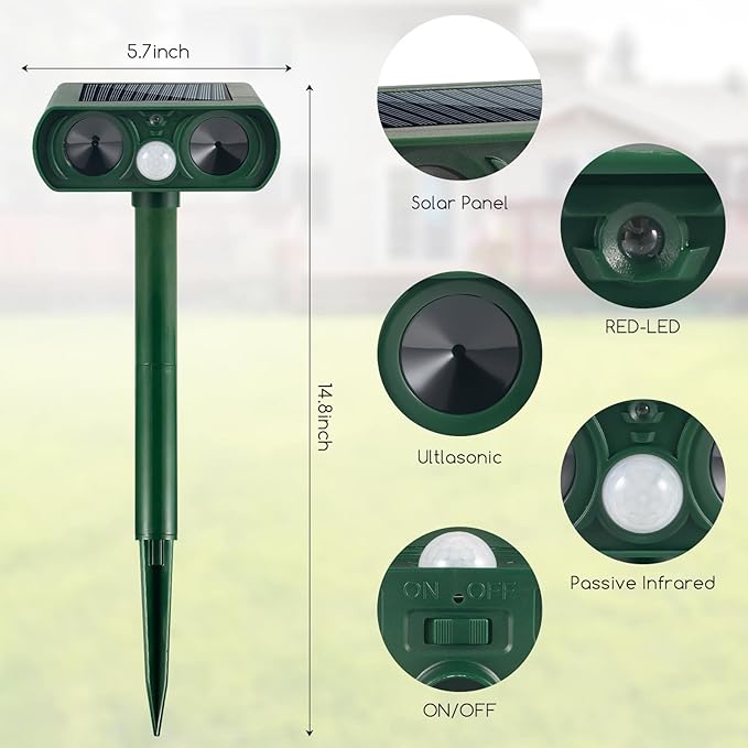 4 Pack Ultrasonic Animal Repeller Outdoor Cat Repellent Solar Deer Repellent Devices Waterproof, Motion Activated Animal Deterrent Devices to Scare Cat Squirrel Rabbit Raccoon Skunk for Yard Garden