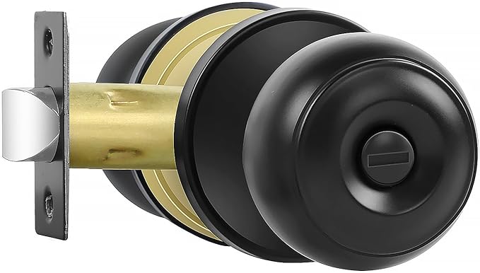 RAZCC Privacy Door Knobs, 1 Pack Matte Black Door Knobs with Lock, Bed and Bath Door Knob Interior Keyless Locksets, Round Door Handles Reversible for Left Right Handed Doors