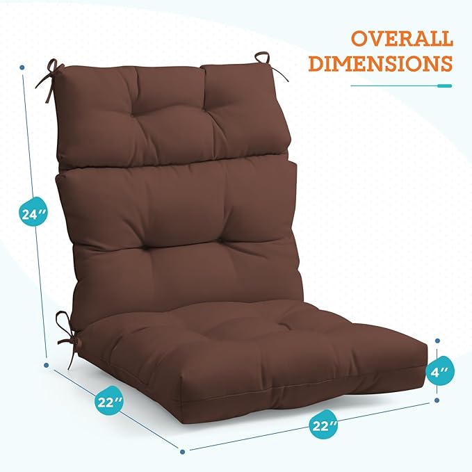 EAGLE PEAK Tufted Outdoor/Indoor High Back Patio Chair Cushions, Set of 2, 46'' x 22'', Brown