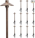 Gardencoin Solid Brass Low Voltage Pathway Lights (6.7'' Shade, 21.9'' Tall), 12V AC/DC Heavy Duty LED Landscape Path Lights Outdoor Wired, Antique Bronze Walkway Lights with Larger Stake, 12-Pack