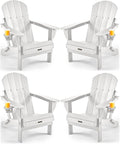Ciokea Folding Adirondack Chair 4 Pack, Patio Adirondack Chair Weather Resistant, Plastic Fire Pit Chair with Cup Holder, Lawn Chair for Outdoor Porch Garden Backyard Deck (White)