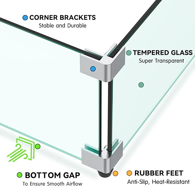 Skyflame Fire Pit Glass Wind Guard, 36" x 11.5" Tempered Glass Windscreen Fits for Linear Firepit Burner Pans, Clear/Thick Fire Table Glass Shields for Outdoor Propane and Gas Pits