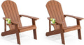 Adirondack Chairs Set of 2, All Weather Resistant Plastic Chairs with Cup Holder, 5 Easy Steps to Install, Outdoor Chairs for Patio, Garden, Backyard Deck, Lawn, Fire Pit - Teak