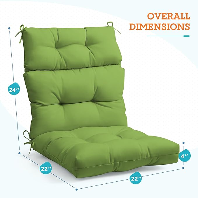 EAGLE PEAK Tufted Outdoor/Indoor High Back Patio Chair Cushions, Set of 2, Green