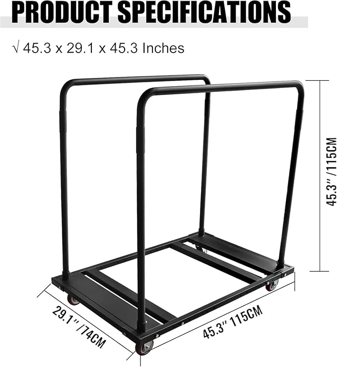 Folding Table Cart Rack for 60" Round Tables, Heavy Duty Table Desk Trolley with Steel Frame & Rolling Casters, Party Event Hotel Furniture 10 Table Capacity,45.3 X 45.3 X 29.1
