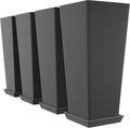 Set of 4 24" Tall Plastic Planters with Trays, Large Tapered Plant Pots for Indoor Outdoor Use, Modern Decorative Planters for Porch, Patio, Garden, and Backyard