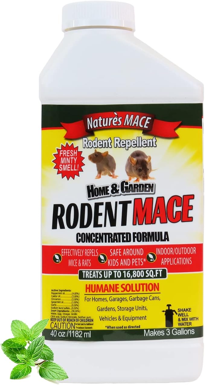 Nature’s MACE Rodent Repellent 40oz Concentrate, Covers 16,800 Sq. Ft.,Repel Mice & Rats, Keep Mice, Rats & Rodents Out of Home, Garage, Attic, and Crawl Space, Safe to Use Around Cildren & Pets
