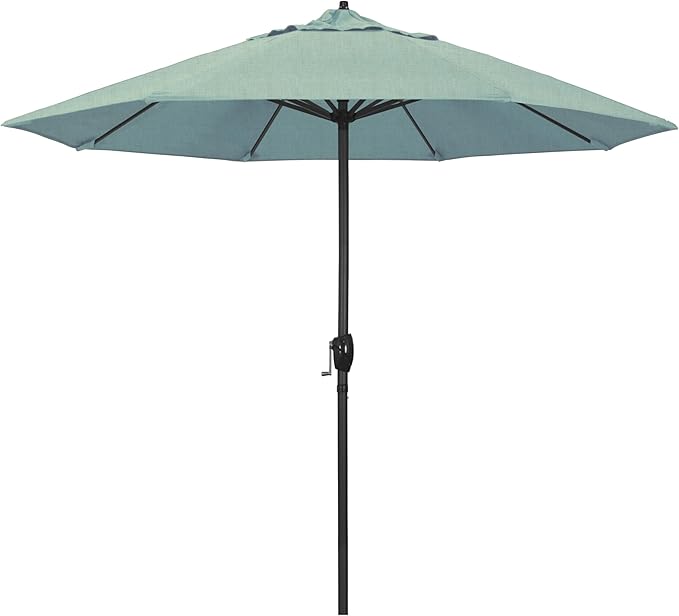 California Umbrella 9' Rd Aluminum Patio Umbrella, Crank Lift, Auto Tilt, Black Finish, Sunbrella Spa