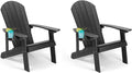Adirondack Chairs Set of 2, All Weather Resistant Plastic Chairs with Cup Holder, 5 Easy Steps to Install, Outdoor Chairs for Patio, Garden, Backyard Deck, Lawn, Fire Pit - Black