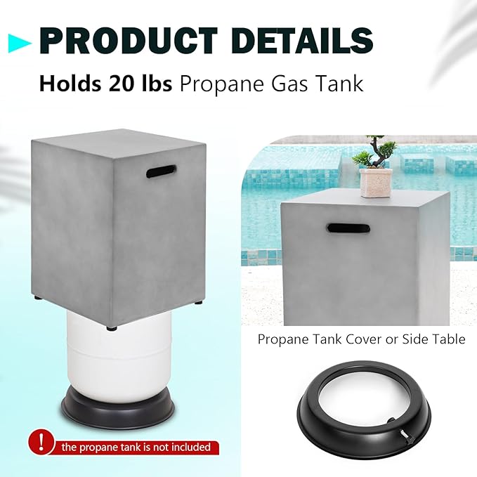 42" Rectangular Propane Fire Pit – 50,000 BTU Concrete Fire Pit with Tank Cover – 2-Piece Outdoor Firepits – Gas Fireplace for Deck or Patio