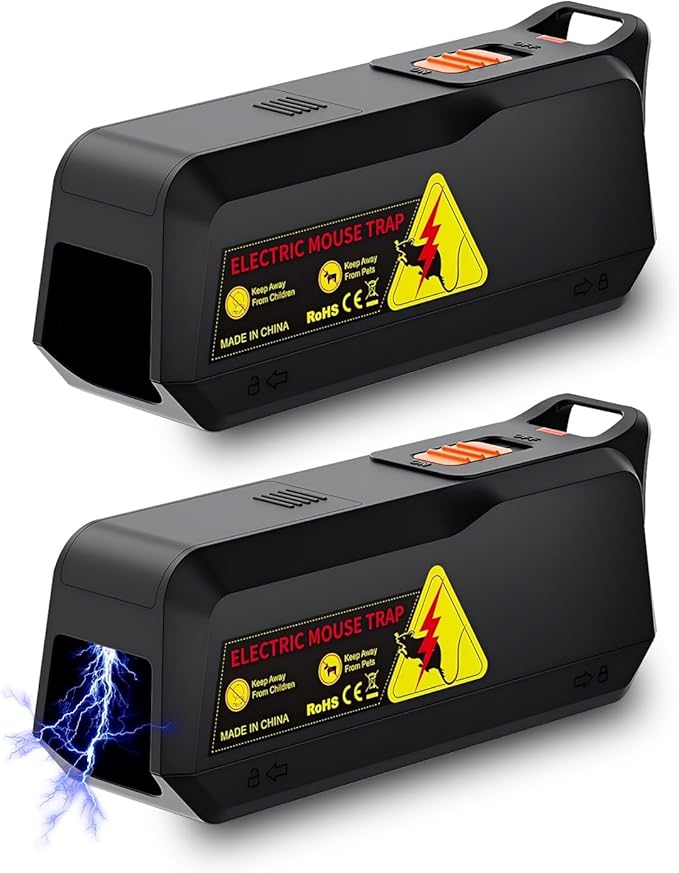 2 Pack Electronic Mouse Trap, Effective Electric Mouse Trap Zapper with Pet-Safe Design and No-Touch Disposal, High-Power Indoor Rodent and Mice Trap for Home, Kitchen, Garage, Attic(Black)