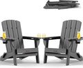 Folding Adirondack Chair 2 Pack, HDPE All-Weather Fire Pit Chairs, Plastic Adirondack Chairs with 2 Cup Holder, Outdoor Lawn Chair for Patio Garden (Grey)