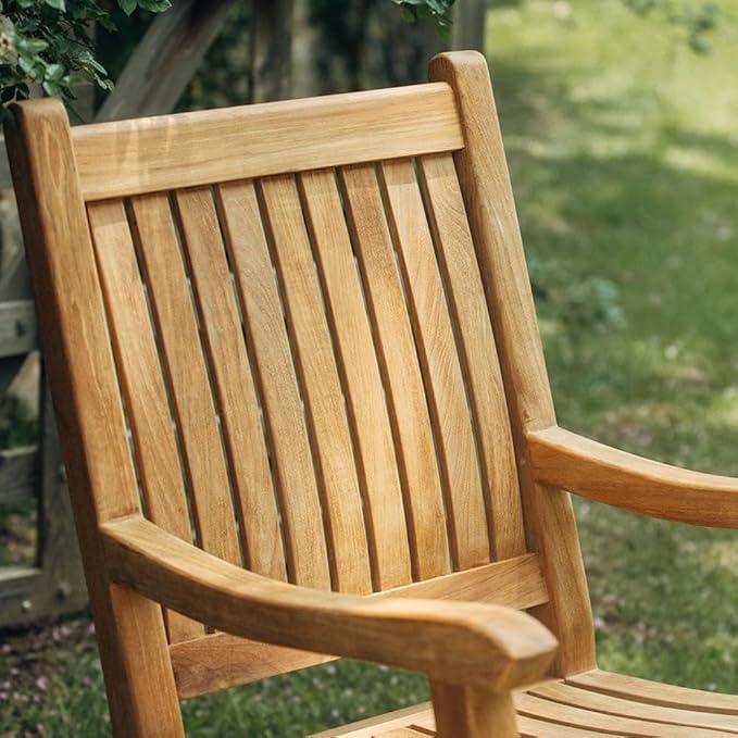 TITAN GREAT OUTDOORS Ash & Ember Cascade Grade A Teak Rocking Chair, Weather Resistant Premium Wood Outdoor Furniture Rocking Chair with Intricate Back Support, Armrests, Sloped Runners