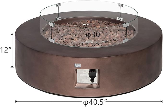COSIEST Outdoor Propane Fire Pit Coffee Table w Bronze 42 inch Round Base Patio Heater, Certified, 50,000 BTU Stainless Steel Burner, Wind Guard, Tank Outside, Free Lava Rocks, Waterproof Cover