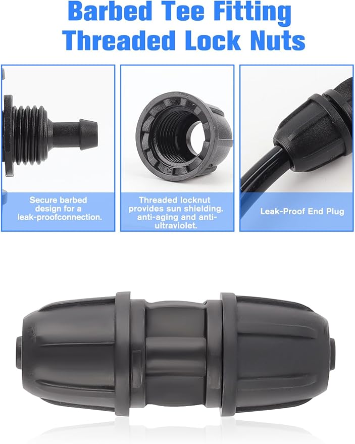 Kalolary 30PCS Drip Irrigation Fittings 1/4" Irrigation Tubing Coupling Lock Barbed Coupling for Drip Irrigation Tubing Anti-Drop Irrigation Coupling for Garden Drip Irrigation Parts