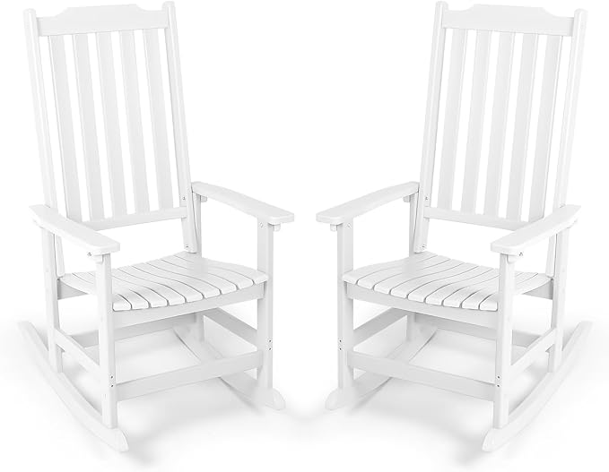 Outdoor Rocking Chairs Set of 2, Oversized All Weather High Back Porch Rocker, Patio Rockers for Outside