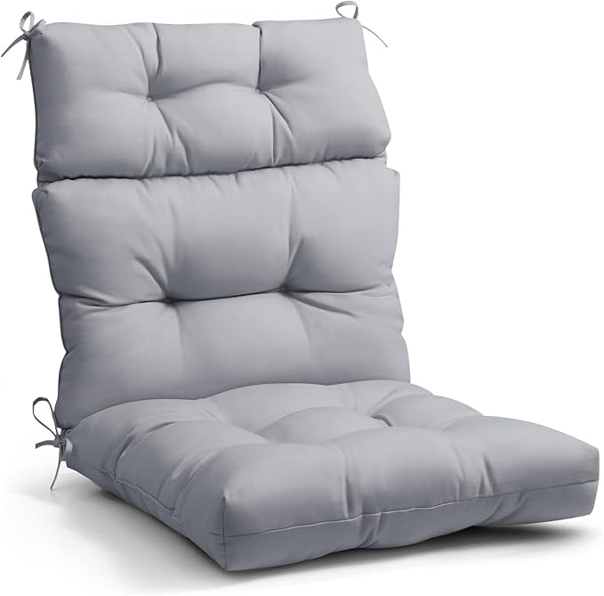 EAGLE PEAK Tufted Outdoor/Indoor High Back Patio Chair Cushion, Set of 1, 46'' x 22'', Light Gray