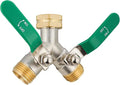 2 Way Hose Splitter, Brass High Flow Garden Hose Splitter Heavy Duty, Hose Connector, Water Spigot Splitter, Full Flow Faucet Splitter with shutoff, 3/4” GHT Inlet