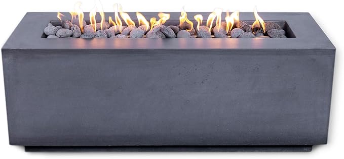 48" Premium “Mesa 1" Concrete Fire Bowl - Heavy Cement Rectangle Natural Gas Fire Pit - Square Outdoor Fire Table with Key Valve GFRC (48” L x 18” W x 18” H) (Ivory White)