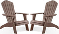Psilvam Adirondack Chair, Oversized Poly Lumber Fire Pit Chair with Cup Holder, 350Lbs Support Patio Chairs for Garden, Weather Resistant Adirondack Chair Looks Like Real Wood (2, Brown)