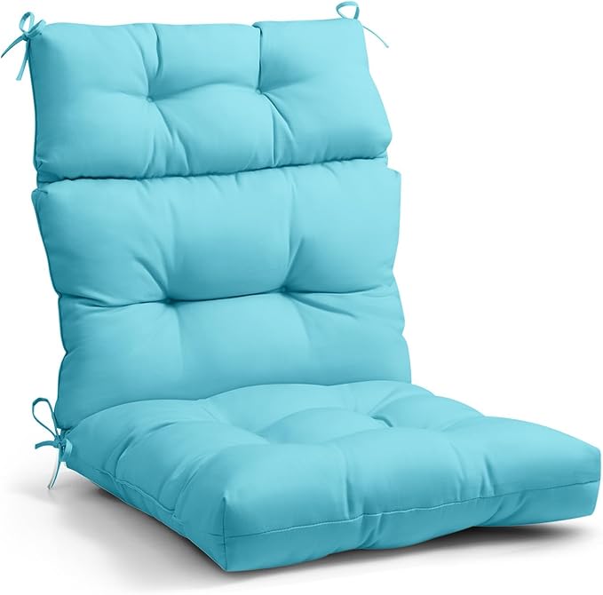 EAGLE PEAK Tufted Outdoor/Indoor High Back Patio Chair Cushion, Set of 1, 46'' x 22'', Light Blue