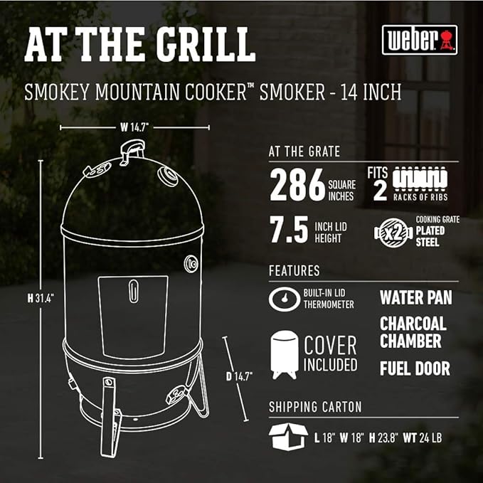 Weber 14-inch Smokey Mountain Cooker, Charcoal Smoker