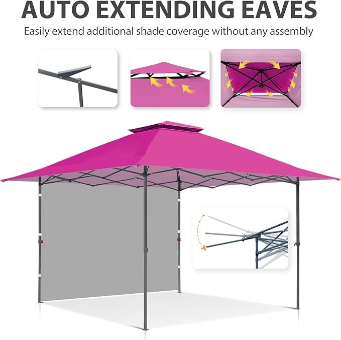 EAGLE PEAK 13x13 Pop up Canopy Tent w/One Wall, Instant Canopy Easy Set up Folding Shelter w/One Privacy Curtain, 169 Square Feet Sun Shade, Light Pink