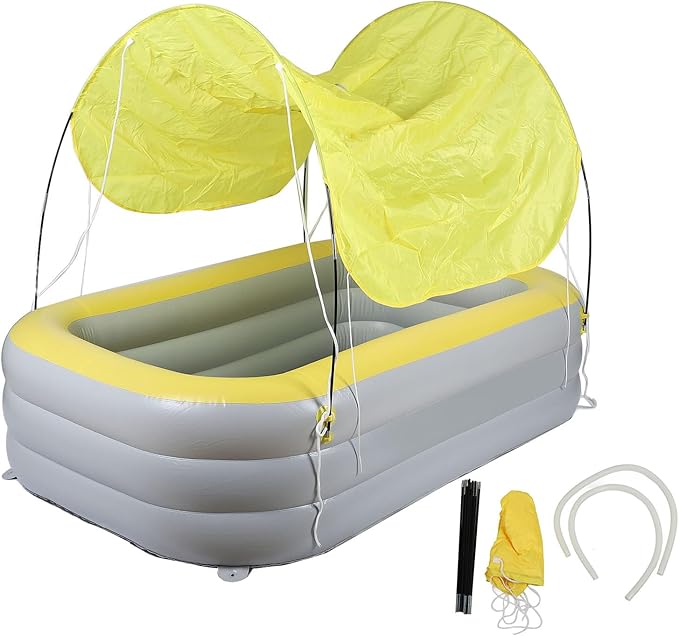 SUNGOOYUE Inflatable Pool Thickened Large Blow Up Swimming Pool with Canopy Slide for Kids Backyard, Child Friendly and Multifunctional Use (Yellow)