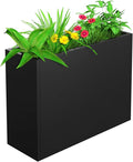 Metal Planter, 38L x 10W x 30H, Heavy Duty Tall Planters for Outdoor Plants, Black Planters with Removable Insert Shelf, Large Planters with Drainage Holes for Porch, Patio and Yard, Black