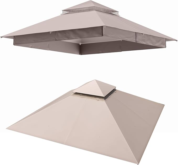 LAUSAINT HOME Gazebo Replacement Canopy Top 8'x8', Removable Vented Double Top Cover, UV-Protected, 100% Polyester, for Backyard, Garden, Lawn, Khaki