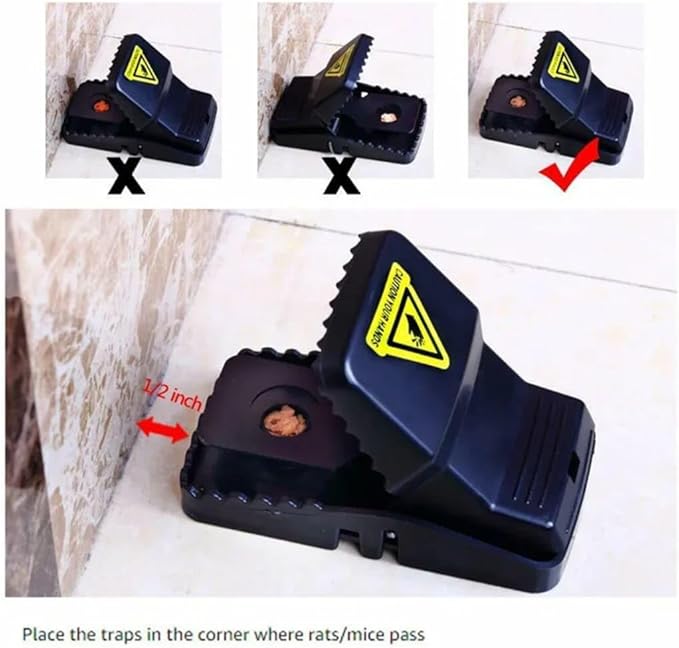 Rat & Mice Snap Traps - Large Reusable Traps - Ideal for Indoor & Outdoor - Humane Rodent Control - Easy Set Up - 6 Pack, Black
