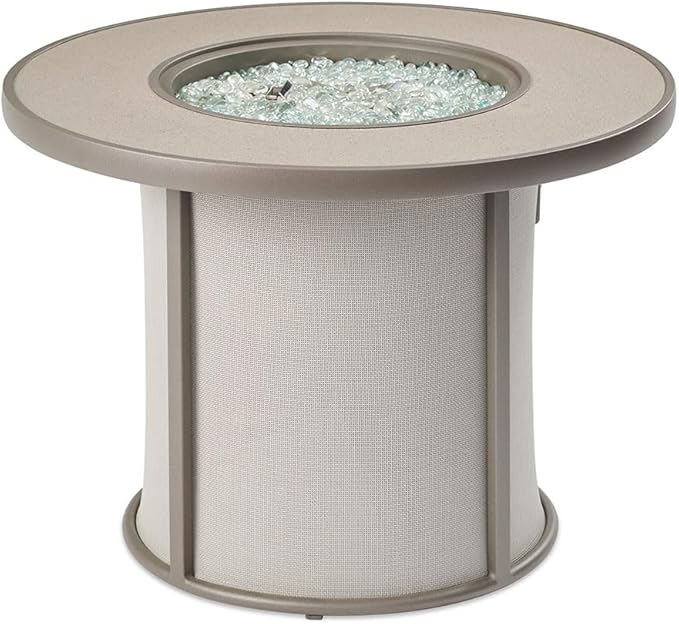 Outdoor GreatRoom Co Propane Fire Pit Table - Stonefire Gas Fire Pits for Outside Patio - 31" Round Composite Firepit Fire Table, Matching Tabletop Cover, Aluminum Frame Mesh Base, 55,000 BTU - Grey