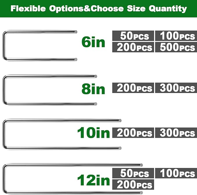 AMAGABELI GARDEN & HOME 6 Inch 50 Pack Galvanized Landscape Staples 11 Gauge Anti-Rust Heavy Duty Garden Staples Plant Cover Stakes U-Shaped Sod Pins Ground Fence Stakes for Weed Barrier Fabric